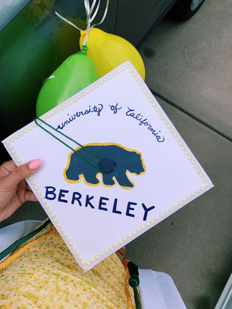 Berkeley Grad Cap, Grad Outfits, Senior Year Of High School, College Graduation Cap Decoration, Grad Cap Designs, Dream School, Cap Decorations, Graduation Cap Decoration, Cap Designs