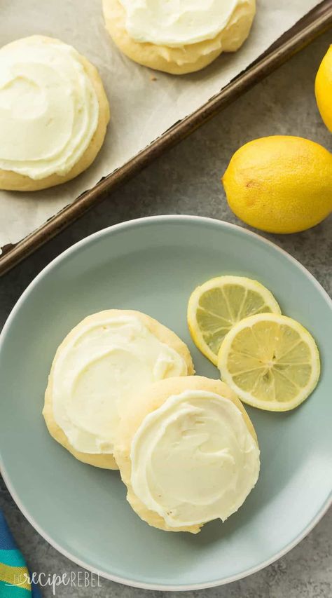 These Lemon Sour Cream Sugar Cookies are soft, moist and loaded with lemon! There's no chilling or rolling -- just stir, drop, bake and frost (if you want to!). Perfect for Easter or Christmas baking. Includes how to recipe video Sour Cream Sugar Cookie Recipe, Lemon Sugar Cookie, Lemon Cookies Easy, Sour Cream Cookies, Sour Cream Sugar Cookies, Cookie Recipe Video, Patisserie Fine, Lemon Sugar Cookies, Sugar Cookie Recipe