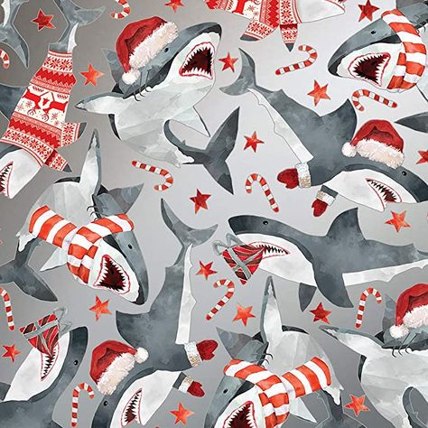 Christmas Shark, Shark Gifts, Silver Highlights, Holiday Wrapping Paper, Jewelry Roll, Coastal Christmas, Boys Christmas, Christmas Wrapping Paper, Christmas Gift Wrapping