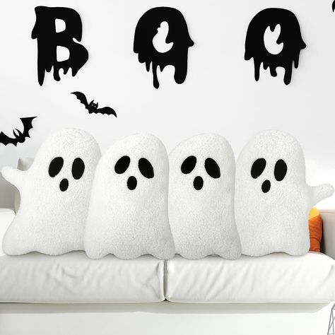 Ghosts Design: featuring a ghosts design, these Halloween pillows will attract attention and upgrade your home decor; The dynamic black and white palette adds a classic yet attractive touch to the design, making these pillows a striking addition to your Halloween decorations Halloween Throw Pillows, Pillows For Sofa, Funny Throw Pillows, Ghost Decor, Ghost Pillow, Halloween Pillows Covers, Pillow For Couch, Sofa Bed Decor, Halloween Pillow