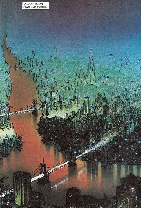 One day Neo Gotham, Bernie Wrightson, Ethereal Art, Gotham City, Gotham, Aesthetic Art, Cyberpunk, Art Wallpaper, Comic Art