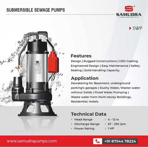 Submersible Sewage Pumps! Features ✅Rugged Construction ✅CED Coating Engineered Design ✅Easy Maintenance ✅Safety Sealing ✅Solid Handling Capacity For more details call - +91 87544 78224 #submersiblesewagepumps #sewagepumps #samudrapumps #waterpumps #pumpsinindia #pumpmanufacturers #pumps Water Pumps, Engineering, Pumps, Design