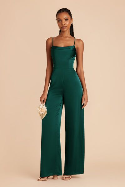 Maid Of Honor Jumpsuit, Bridesmaid Pantsuit, Green Satin Jumpsuit, Satin Pantsuit, Dark Green Jumpsuit, Bridesmaid Jumpsuit, Prom Jumpsuit, Formal Jumpsuits, Bridesmaids Jumpsuits