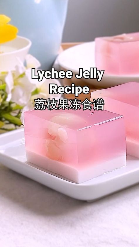 Lychee Recipes, Peach Cobbler Cheesecake Recipe, Lychee Jelly, Agar Agar Jelly, Hawaiian Desserts, Mint Desserts, Agar Jelly, Asian Dessert, Jelly Desserts