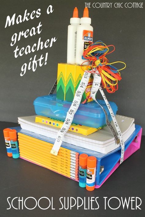 School Supplies Cake, Teacher Needs, Cottage Diy, School Supplies For Teachers, Gift Towers, Diy Home Decor Crafts, Country Chic Cottage, Cool School Supplies, Back To School Party