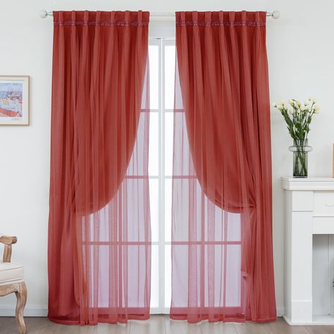 PRICES MAY VARY. PACKAGE INCLUDES: 2 double curtain panels, each 52 inches wide and 84 inches long. The curtains have a combination design, so you only need one curtain rod. DOUBLE LAYER DESIGN: Our curtains are double-layered, the blackout layer effectively blocks sunlight and UV rays, whether you are catching up on sleep or watching a movie, these curtains can create a comfortable lounge space for you. And the voile layer blocks unwanted views during the day, while ensuring fresh air and natur