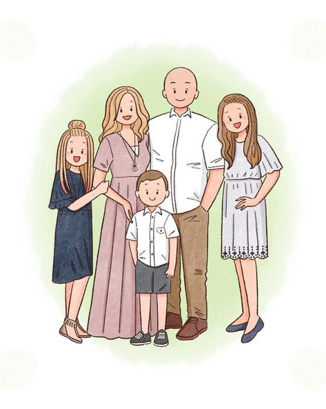 TWO FIVE MEMBERS family portrait/ Digital portrait/ Custom | Etsy Big Family Drawing, Family Picture Cartoon, Draw Family, Family Drawing Illustration, Family Picture Drawing, Mother And Child Drawing, Illustrated Family Portrait, Family Portrait Drawing, Family Clipart