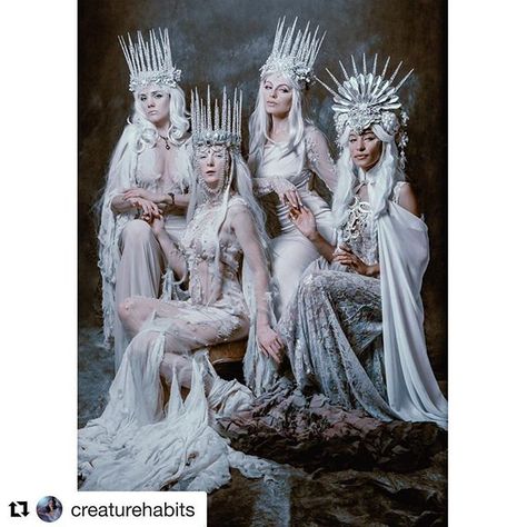 #Repost @creaturehabits ❄️️❄️️ ❄️️ ・・・ "Court of the Wynter Witches"(2016) by @chadmichaelward_photographer ~ Collab with wonderful @missgdesigns headpieces provide the most icy fun times❄️ Left to right - @reilena, @jesdru (both in @michellehebertofficial gowns), @jennernugen (in her Lady Amalthea gown) and myself (in the moonstone unicorn gown and @fireflypath cape) Michael Ward, Ice Queen Costume, Ice Witch, Firefly Path, Creature Of Habit, Fairytale Photography, Winter Fairy, Queen Costume, Photographie Portrait Inspiration