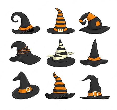 Witches Hat Doodle, Cartoon Witch, Witch Drawing, Witches Hats, Witch Hat Halloween, Halloween Cartoon, Magic Hat, Feliz Halloween, Halloween Witch Hat