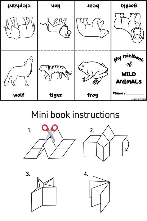 Free Printable Coloring minibook wild animals worksheets for ESL teachers using for kindergarten, preschool and so on you can either download or print directly from our website. Wild Animals Preschool Activities Free Printable, Wild Animals For Preschool, Mini Coloring Book Free Printables, Wild Animals Kindergarten, Wild Animal Crafts For Preschoolers, Wild Animals Activities Preschool, Animal Projects For Kids, Mini Books Printable Free, Wild Animals Craft