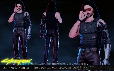 Cyberpunk Suit, Cyberpunk 2077 Johnny Silverhand, Sims 4 Cc Goth, Cyberpunk Male, Cyberpunk Outfit, Johnny Silverhand, Cyberpunk Clothes, Tumblr Sims 4, Sims 4 Dresses