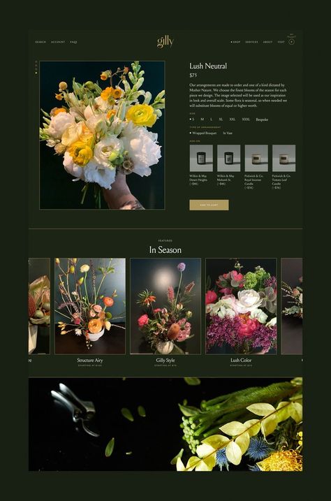 Present is a design and development practice based in Los Angeles, CA and Edinburgh, Scotland. We specialize in bespoke brand identities for founder-led businesses. Floral Design Portfolio, Flower Website Design, Flower Website, Website Branding Design, Floral Website, 포트폴리오 레이아웃, Collateral Design, Instagram Branding, Webpage Design