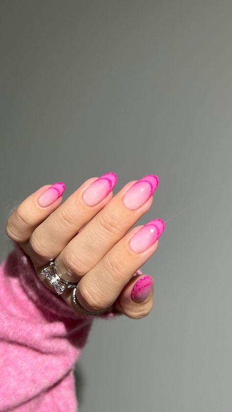 Double French Nails, Nicki Minaj Nails, Hey Barbie, Luxe Nails, Concert Nails, Pink Tip Nails, Nicki Minaj Barbie, Pink Ombre Nails, Dot Nail Art