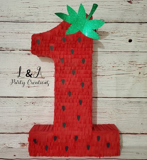 Strawberry Piñata 1, Strawberry Patch Party Ideas, Strawberry Shortcake Centerpieces Ideas 1st Birthday Parties, Strawberry Birthday Centerpiece Ideas, Strawberry Pinata Diy, Strawberry Shortcake One Year Old Birthday Party, Berry First Birthday Pinata, My Berry First Birthday Centerpieces, Diy Strawberry Birthday Decor