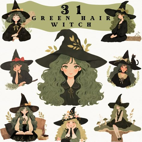 Hedge Witch Aesthetic, Journaling Vintage, Scrapbook Png, Witch Illustration, Herbal Witch, Witch Clipart, Witch Characters, Sticker Transparent, Green Witch