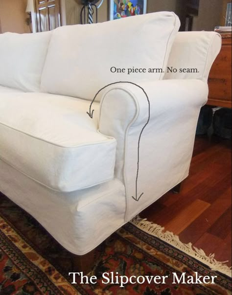 Slipcover Design: How to Handle Outer Arm Seams | The Slipcover Maker How To Make A Sofa Slipcover, Sofa Slipcover Diy, Diy Slipcovers For Couch, Sofa Slipcovers To Buy, Denim Sofa, Natural Sofas, White Slipcovers, Furniture Reupholstery, Slipcover Sofa