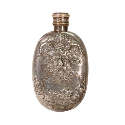 Silver-plated flask with pictorial mythological image. Extremely fine condition. Period: Last quarter of the 19th century Origin: Continental Size: 3 1/2" x 6" Cowboy and western old west gambling and drinking flask. Flask Aesthetic, Items Png, Silver Flask, Antique Stuff, Png Polyvore, Pngs For Moodboards, Moodboard Pngs, The Old West, Antique Gift