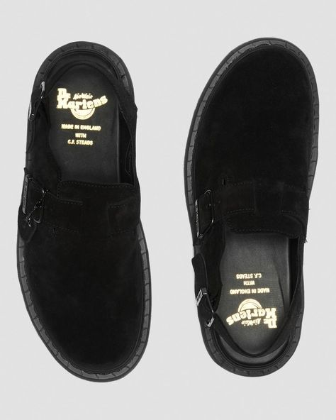 Jorge Made in England Suede Slingback Mules in Black | Dr. Martens Slingback Mules, Heels Aesthetic, Black Dr Martens, Comfortable Loafers, Bristle Brush, Hype Shoes, Classy Casual Outfits, Summer Ready, Brushing