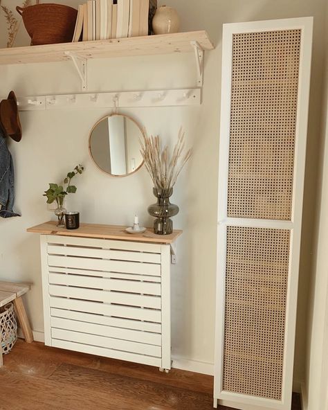 Ikea Billy Entryway, White Corridor, Billy Hack, Ikea Billy Hack, Diy Radiator Cover, Billy Ikea, Entryway Makeover, Ikea Billy, Design A Space