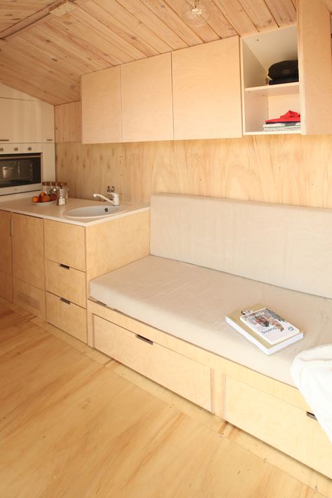 Plywood Tiny House Interior, Tiny House Plywood, Plywood Interior Walls Living Room, Plywood Camper Interior, Plywood Tiny House, Plywood House Design, Plywood Studio, Plywood Interior Walls, Plywood Flooring Ideas