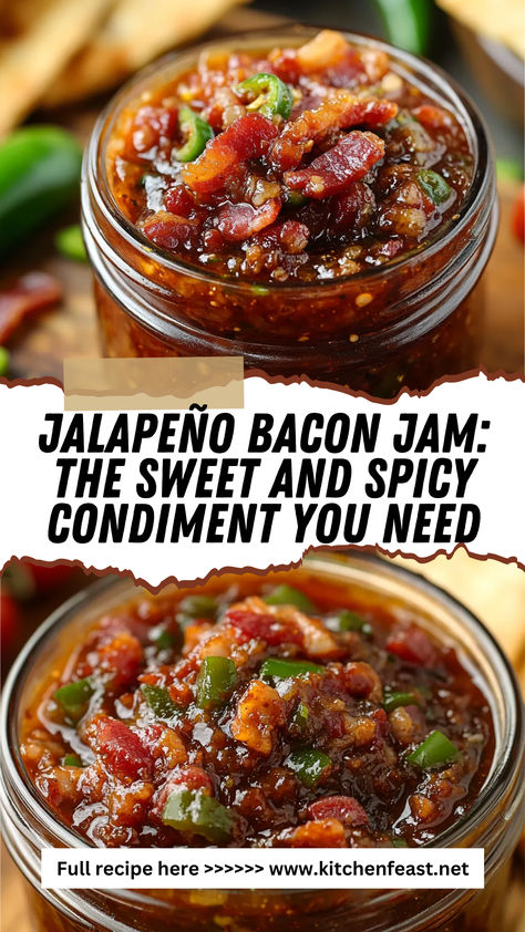 Elevate your dishes with Jalapeño Bacon Jam—a perfect blend of sweet and spicy flavors. Ideal for burgers, sandwiches, and more. Jammin Jalapeno Sauce Copycat, Bacon Habanero Jam, Fig Bacon Jam, Bacon Jalapeno Jam, Savory Jams And Jellies, Jalapeno Desserts, Bacon Pepper Jam Recipe, Spicy Bacon Jam, Jalapeño Bacon Jam