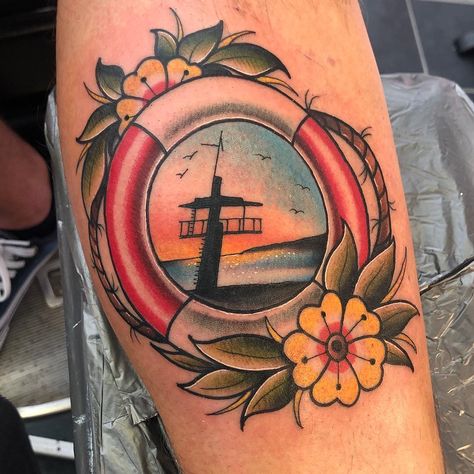 Lifesaver Tattoo, Lifeguard Tattoo Ideas, Life Preserver Tattoo, Coastguard Tattoo, Lifeguard Tattoo, Dive Flag Tattoo, Lifeguard Illustration, Ship Tattoos, Lifeguard Station