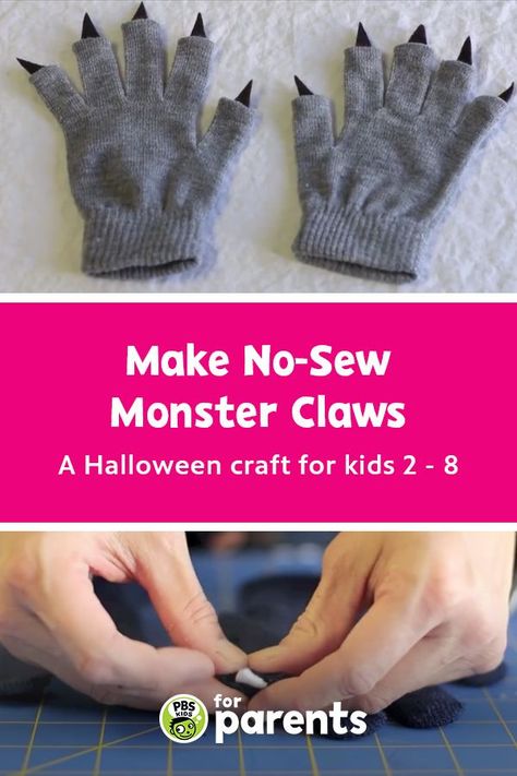 Halloween monster claws made from gloves with felt "claws" glued to the fingertips Claw Gloves Diy, Diy Claws, Boys Wolf Costume, Monster Gloves, Gloves Diy, Claw Gloves, Wolf Paw, Wolf Costume, Diy Monsters