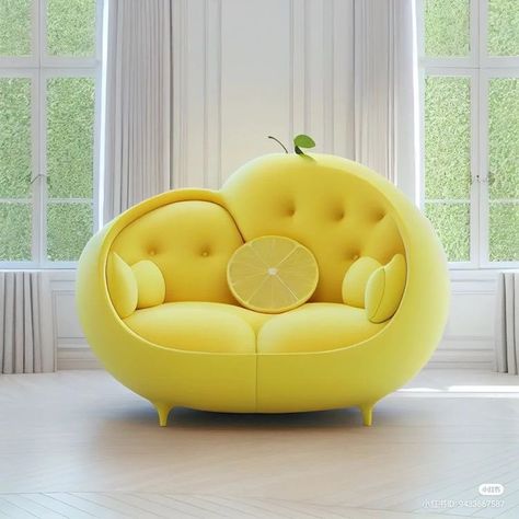 Unusual Living Room Ideas, Fruit Shaped Furniture, Lemon Furniture, Fun Couch, Funky Sofa, Food Furniture, Unique Chairs, Interesting Furniture, Weird Furniture