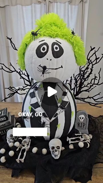 Erica on Instagram: "My Beetlejuice themed centerpiece. I am in LOVE. Maybe I around hoat a Beetlejuice themed party!
#beetlejuice #beetlejuicebeetlejuicebeetlejuice #halloweenparty #halloweenspirit #halloweenpartyideas #halloweenpartydecor #diypumpkins #halloweendecor" I Am In Love, Am In Love, Halloween Party Decor, Beetlejuice, Spirit Halloween, Themed Party, Halloween Party, Party Themes, Halloween Decorations