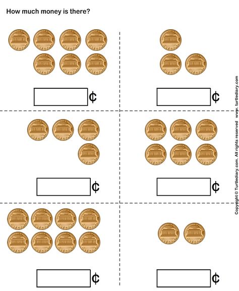 Count Pennies - TurtleDiary.com Counting Pennies Worksheet, Kindergarten Money Worksheets, Money Kindergarten, Counting Pennies, Counting Money Worksheets, Teaching Money, Money Activities, Money Math, Money Worksheets