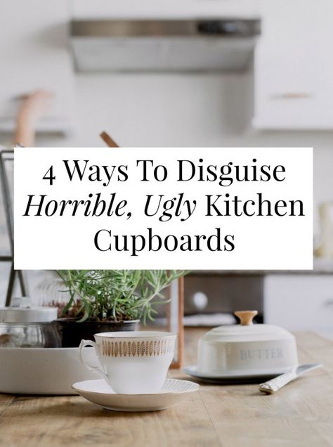 Got a rental kitchen to DIY? We've got four great ideas to cover + beautify those janky cupboards! // yesandyes.org Ugly Kitchen, Rental Kitchen, Trendy Apartment, Small Kitchen Organization, Small Bathroom Makeover, Rental Decorating, Apartment Kitchen, Contact Paper, Decoration Inspiration