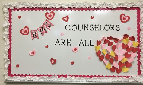 Student Services February School Counselor Week Bulletin Board "RMS Counselors are all Heart" Counselor Appreciation Poster, Counselor Week Ideas, School Counselor Week, Counselor Appreciation Week, School Counselor Appreciation, Counselors Week, Teacher Core, Counselor Appreciation, Student Services