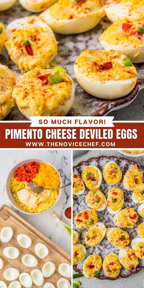 This easy deviled eggs recipe puts a flavorful spin on the classic recipe by adding pimentos and cheddar cheese. These Pimento Cheese Deviled Eggs are definitely the best deviled eggs I’ve ever eaten! Easy Pimento Cheese, Gourmet Deviled Eggs, Easy Deviled Eggs Recipe, Deep Fried Deviled Eggs, Easy Deviled Eggs, The Best Deviled Eggs, Southern Deviled Eggs, Deviled Eggs Recipe Easy, Devilled Eggs Recipe Best