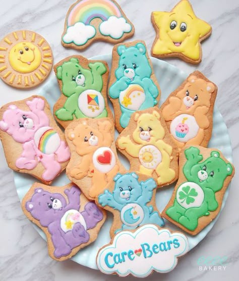 Care Bears Party Ideas, Bears Decorations, Care Bears Party, 1st Birthday Cookies, Care Bear Cakes, Care Bears Birthday Party, Care Bear Party, Care Bear Birthday, Bear Baby Shower Theme