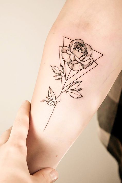 24 Geometric Tattoos Ideas With Unique Meanings | Page 7 of 7 Geometric Rose Tattoo, Geometric Rose, Shape Tattoo, Muster Tattoos, Geometric Tattoos, Geometric Tattoo Design, Tattoos Geometric, Initial Tattoo, Diy Tattoo