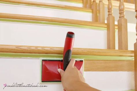 Paint Stair Skirt, Paint Stair Risers White, Pink Stair Risers, Painted Step Risers, How To Paint Stair Risers, Painting Risers On Stairs, Stair Risers Painted, Painted Stair Risers Ideas, Painted Risers On Stairs