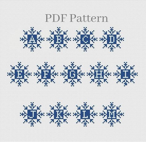 "Snowflake alphabet cross stitch pattern, Monogram alphabet, Christmas cross stitch fonts for small hand embroidery projects ♥ Stitches: 23W x 23H ♥ Size: 1.75\" x 1.75\" or 4 cm x 4 cm (for 14 Count) ♥ Floss: DMC ♥ Color: 2 ♥ Pattern only ♥ Format: PDF ♥ You will get 3 pages: * full color pattern A-M * full color pattern N-Z * color chart ♥ For personal use ♥ How you can download a digital Item: https://etsy.me/3fkqZoq Note this is a PDF PATTERNS only! No fabric, floss, or other materials are i Cross Stitch Alphabet Patterns Free, Small Hand Embroidery, Cross Stitch Monogram Patterns, Frozen Cross Stitch, Snowflake Cross Stitch Pattern, Alphabet Cross Stitch Pattern, Snowflake Monogram, Monogramm Alphabet, Alphabet Christmas