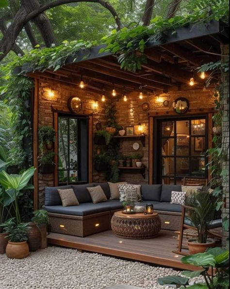 Casa Hobbit, Outdoor Gazebos, Backyard Lighting, Backyard Inspo, Outdoor Decor Backyard, Backyard Patio Designs, Back Garden, Outdoor Rooms, Backyard Decor