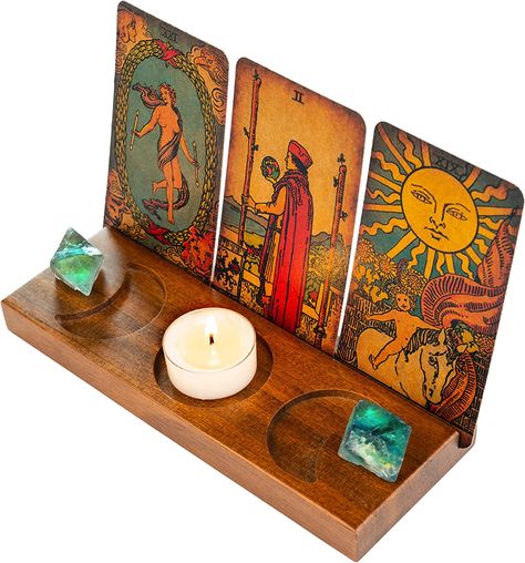 Curawood Tarot Card Holder Stand - Display Your Daily Affirmation Cards - Wooden Tarot Card Stand - Tarot Accessories - Tarot Board Altar Stand - Pagan & Wiccan Altar Supplies - Witchy Room Decor : Amazon.co.uk: Home & Kitchen Candlestick Display, Tarot Card Holder, Wicca Altar, Witchy Room, Confirmation Cards, Witchcraft Altar, Tarot Gifts, Moon Symbols, Reading Accessories