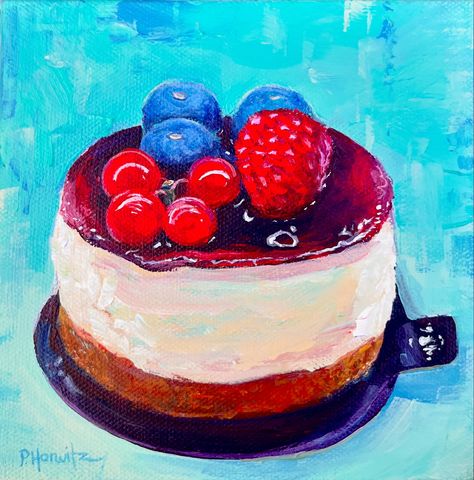 Had to paint this for the #foodpaintchallenge hosted by @dennispfeil.art and @alaiganuza . I miss painting food! 🍦🍩 Raspberry Art, L Kitchen, French Pastry, French Dessert, Chicago Artists, 25 Hours, Portrait Paintings, Turquoise Background, Fruit Tart