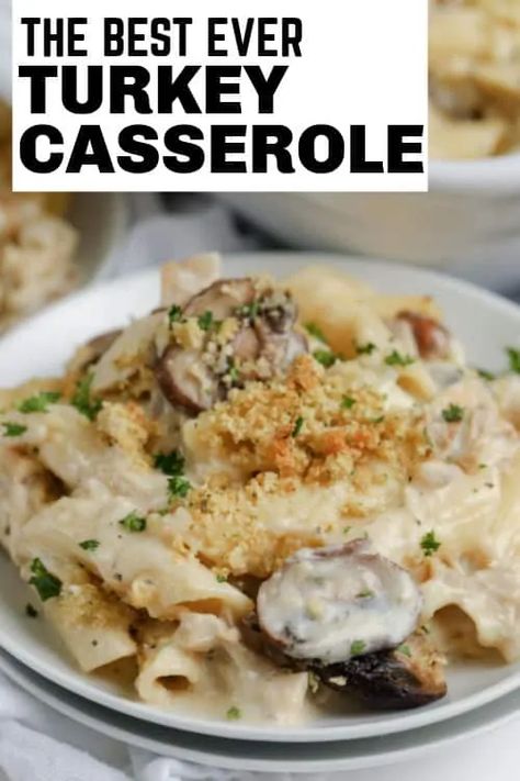 This creamy Turkey Casserole is hearty, budget-friendly, and the best way to use up that leftover turkey! Have a cheesy pasta casserole on the table in less than an hour! #spendwithpennies #turkeycasserole #recipe #casserole #maindish #homemade Turkey Spaghetti Recipes, Turkey Casserole Recipes, Defrosting Turkey, Turkey Casseroles, Easy Leftover Turkey Recipes, Turkey Noodle Casserole, Turkey Casserole Recipe, Recipe Casserole, Turkey Dinners