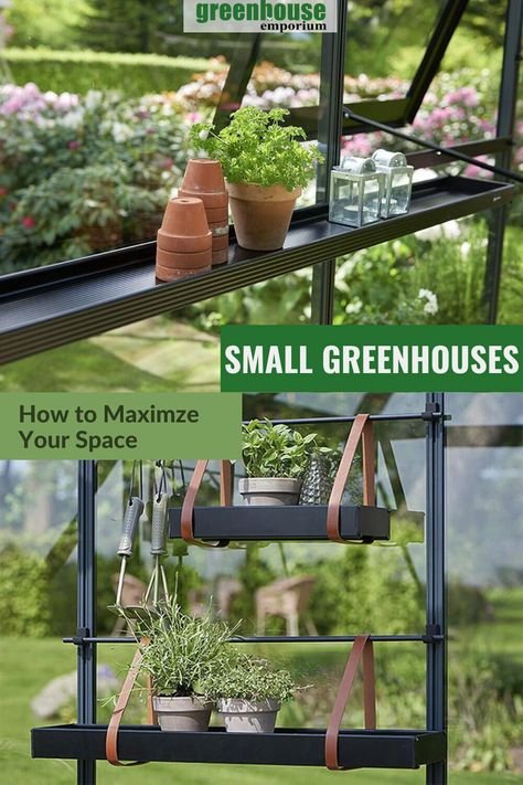 Once you get started with greenhouse gardening, your plants can rapidly multiply and you find you need more space. How do you maximize the space in your small greenhouse? In this article, we give you six ideas on how to save and create space in your greenhouse. Read on to find more about how to maximize your space in a small greenhouse! Greenhouse Emporium, Small Greenhouse Ideas, Greenhouse Accessories, Greenhouse Tips, Small Greenhouse Kits, Greenhouse Staging, Transplanting Plants, Greenhouse Heaters, Victorian Greenhouses