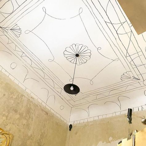 Ceiling Mural, Interior Murals, Basement Remodel Diy, Ceiling Murals, 3d Wall Panels, Painted Ceiling, The Ceiling, Shop Interior Design, Cafe Interior