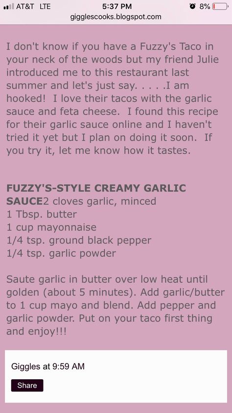 Fuzzy’s Tacos Garlic Sauce, Fuzzys Taco Shop Garlic Sauce Recipe, Fuzzy Taco Garlic Sauce, Fuzzy’s Garlic Sauce, Fuzzy's Garlic Sauce Recipe, Garlic Cream Sauce Recipe, Quesadilla Sauce, Sauces Recipes, Garlic Sauce Recipe