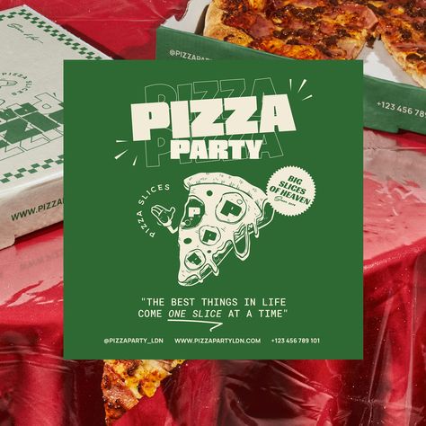 🍕Pizza Party! Serving up big slices of heaven 🍕  I’m so excited to reveal the fresh new branding for Pizza Party LDN 🎈 Designed to match their bold flavours and big NYC-style slices. From the punchy colours to the playful mascot, every detail is designed to embody the bold, playful spirit and larger-than-life pizza slices that make Pizza Party so special! #pizza #pizzabranding #restaurantbranding #brandingdesign #brandidentity #graphicdesign #freelancedesigner #pizzaria #illustration #graph... Pizza Branding Design, Special Pizza, Pizza Illustration, Pizza Branding, Party Serving, New Branding, Nyc Style, Lunch Specials, Pizza Place