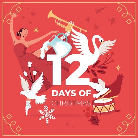 12 Days Of Christmas Graphic Design, 12 Days Of Christmas Illustration, Christmas Graphic Design, Graphic Design Assets, Christmas Graphic, Christmas Illustration, Vector Hand, 12 Days Of Christmas, Design Assets