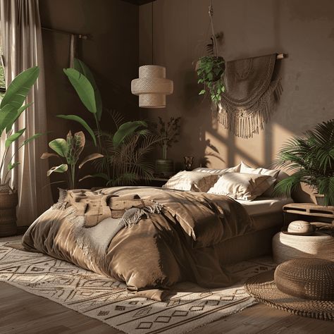 Bedroom Brown Aesthetic, Light Brown Room, Brown Room Aesthetic, Brown Bedroom Aesthetic, Bedroom Ideas Brown, Texas Apartment, Boho Color Scheme, Green Bedroom Walls, Dark Brown Walls