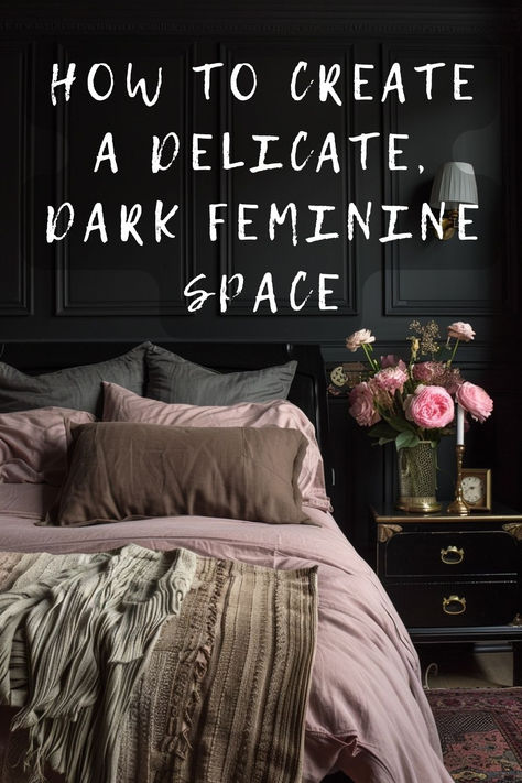 Ready to unveil the elegance of dark feminine decor in your bedroom? Explore how to mix deep colors with feminine touches for a sophisticated retreat. Click for inspirational decor ideas! 🛏️💜 #SophisticatedStyle #FeminineChic #BedroomRetreat #DarkDecor #ElegantBedroom Bedroom Ideas One Window, Moody Blush Bedroom, Dark Luxurious Bedrooms, Feminine Energy Bedroom, Dark And Cozy Aesthetic, Art In Bedroom Ideas, Greenhouse Bedroom Aesthetic, Red Moody Bedroom, Witch Inspired Bedroom