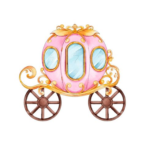 Watercolor fairytale carriage | Free Vector #Freepik #freevector #watercolor #magic #illustration #fantasy Carriage Illustration, Fairytale Cartoon, Fairytale Carriage, Magic Illustration, Disney Princess Theme, Disney Png, Disneyland Princess, Rapunzel Birthday Party, Walt Disney Princesses