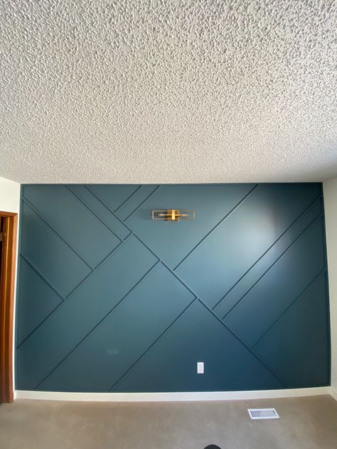 Geometric Wall Paneling, Newburg Green, Turquoise Accent Wall, Bed Inspo, Bedroom Remodeling, Makeover Bedroom, Boys Rooms, Lounge Ideas, Bedroom Accent